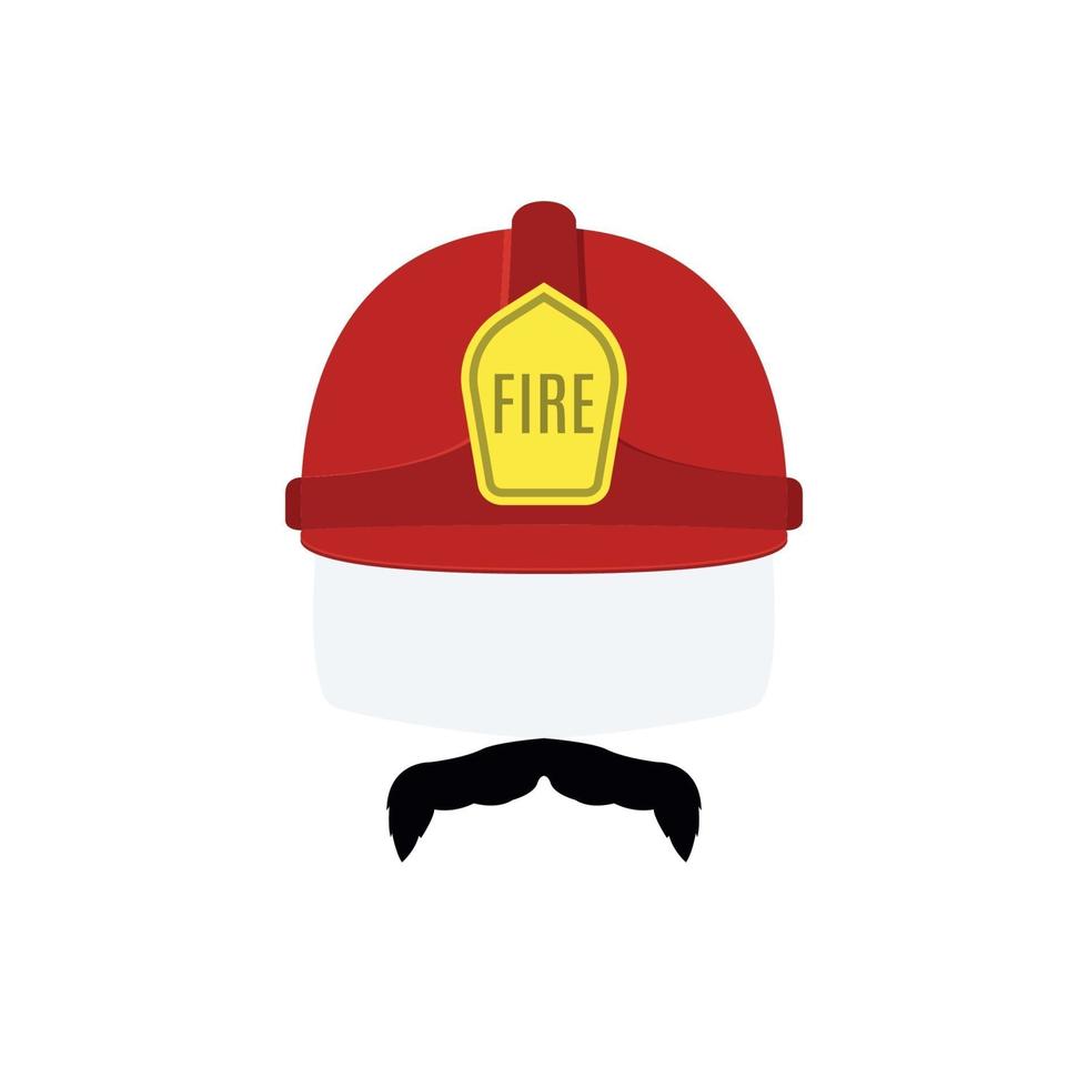 Face of fireman in red helmet and mustache. vector