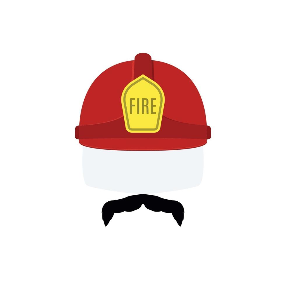 Face of fireman in red helmet and mustache. vector