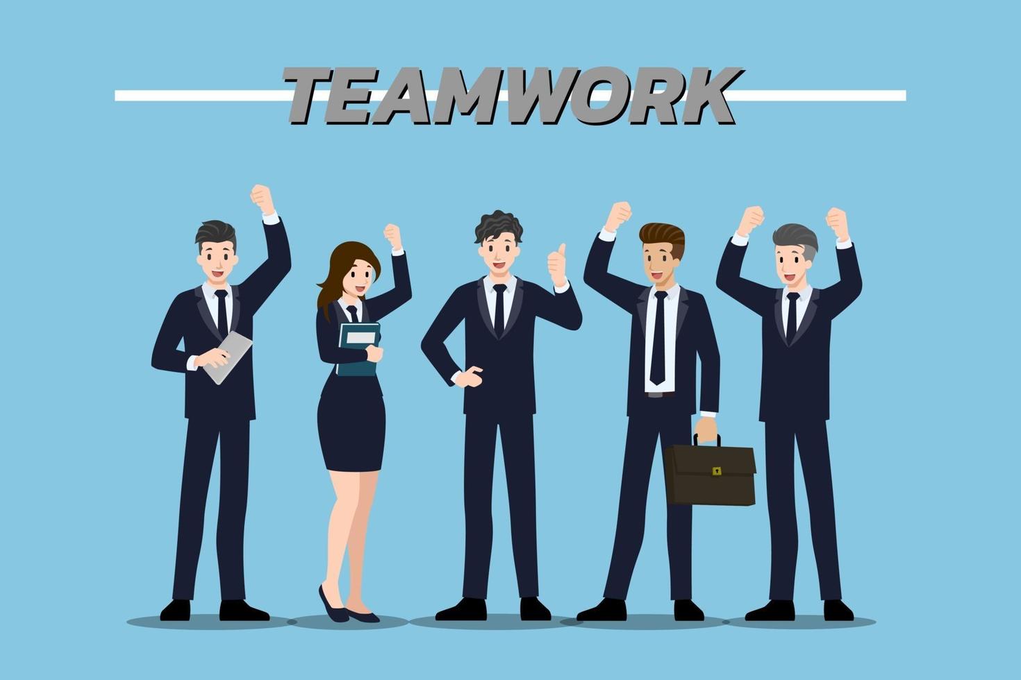 Flat design concept of Businessman and Businesswoman teamwork with different poses, working and presenting vector