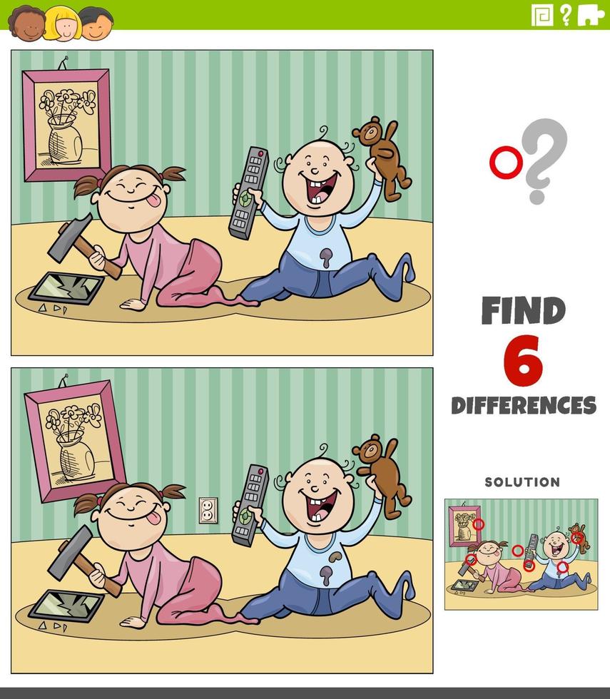 differences educational game with cartoon babies vector