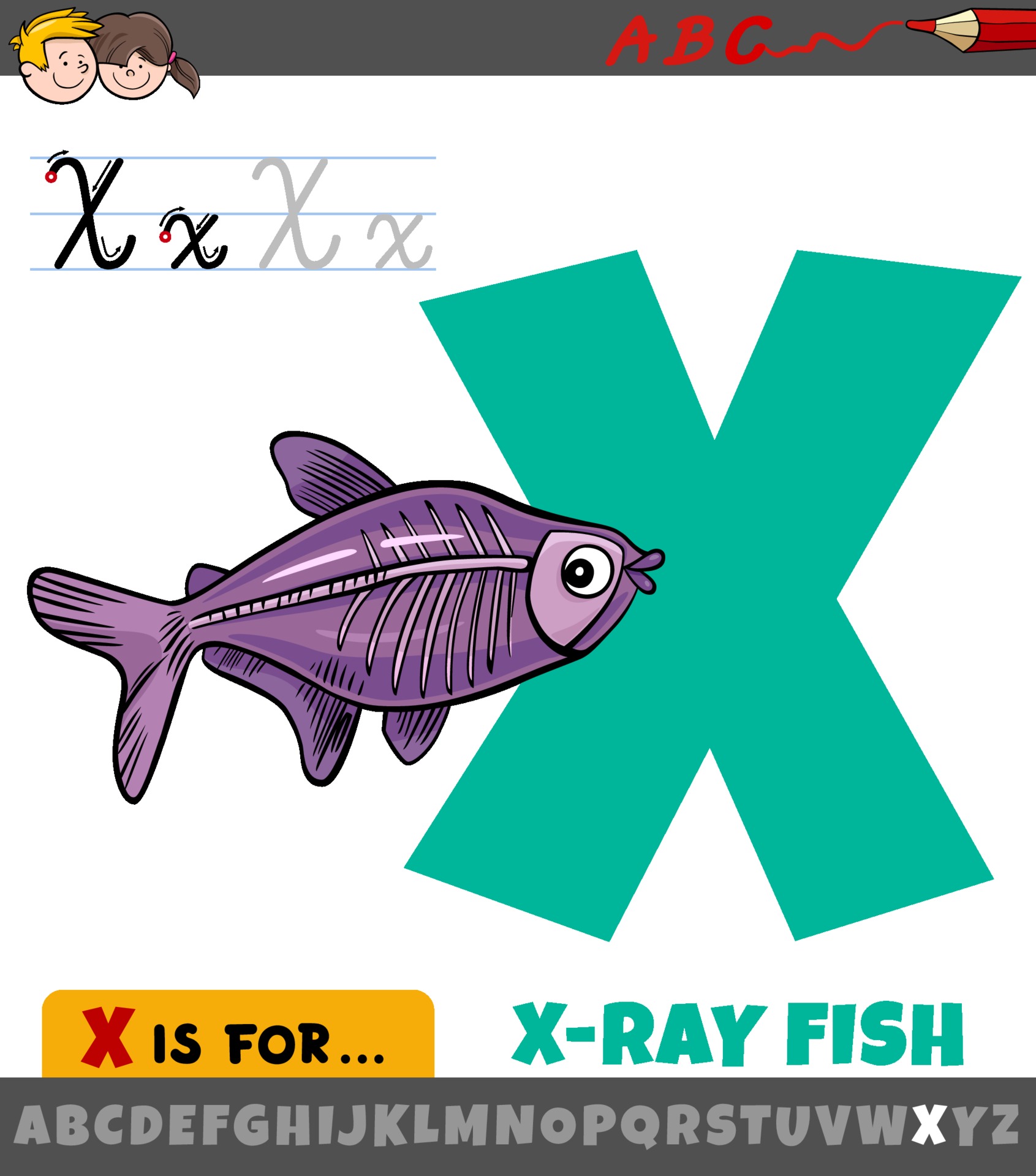 letter X from alphabet with cartoon xray fish 2057978 Vector Art at