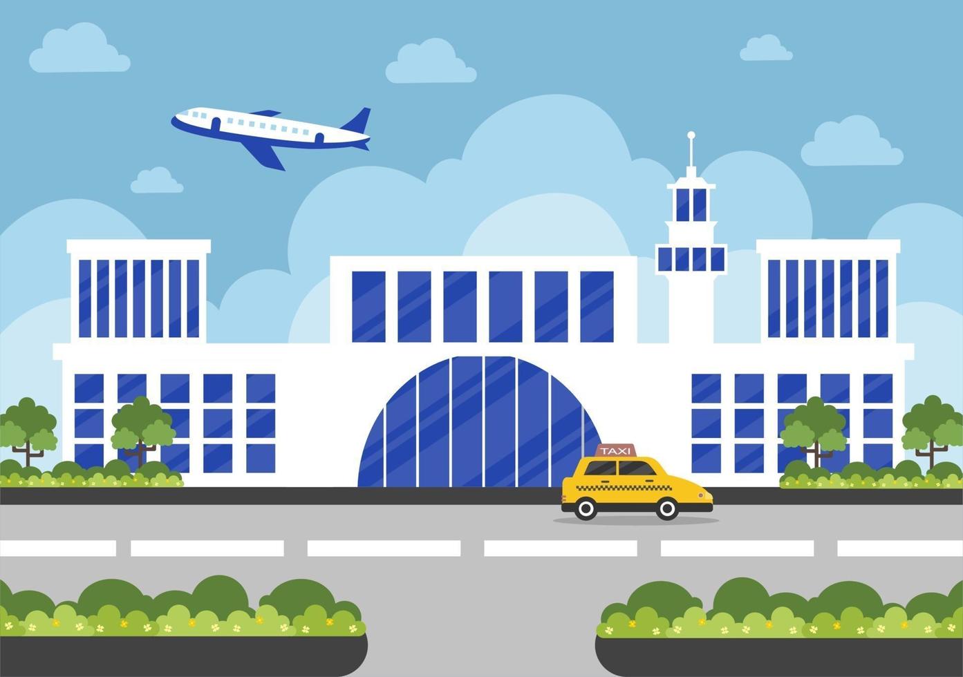 Airport Terminal Building with Infographic Aircraft Taking off vector
