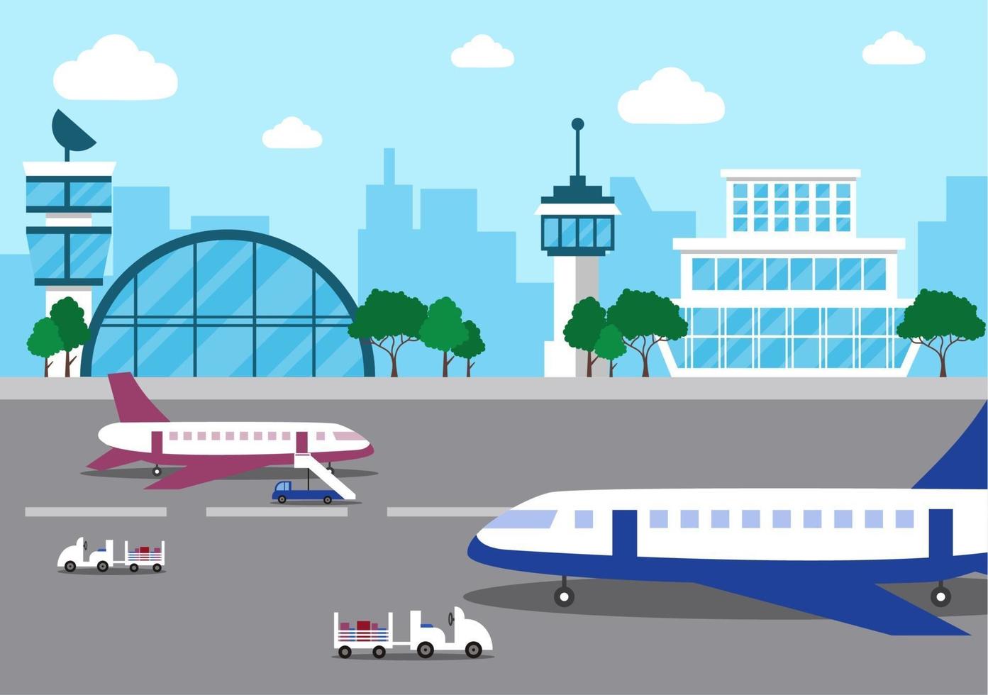 Airport Terminal Building with Infographic Aircraft Taking off vector