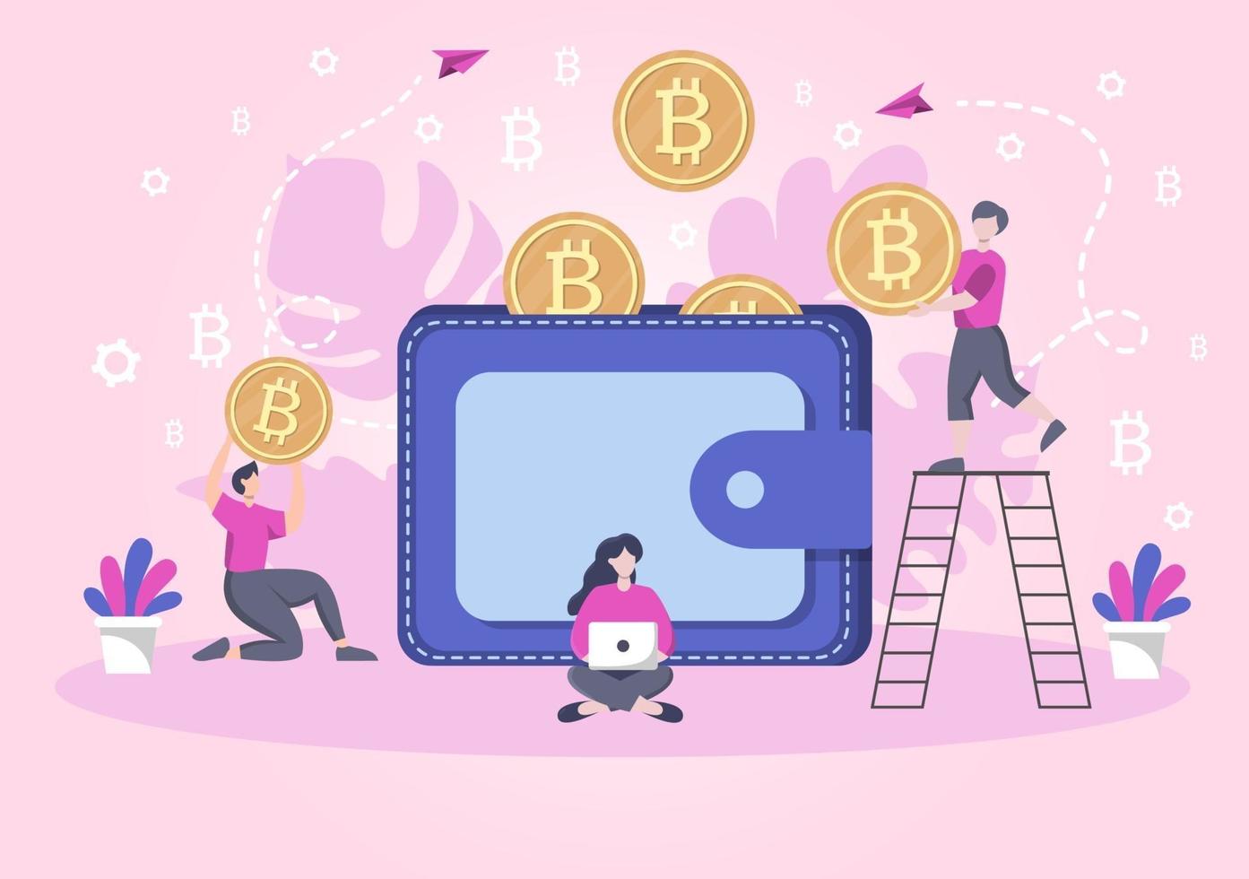 Cryptocurrency Illustration Flat Design with Businessmen vector