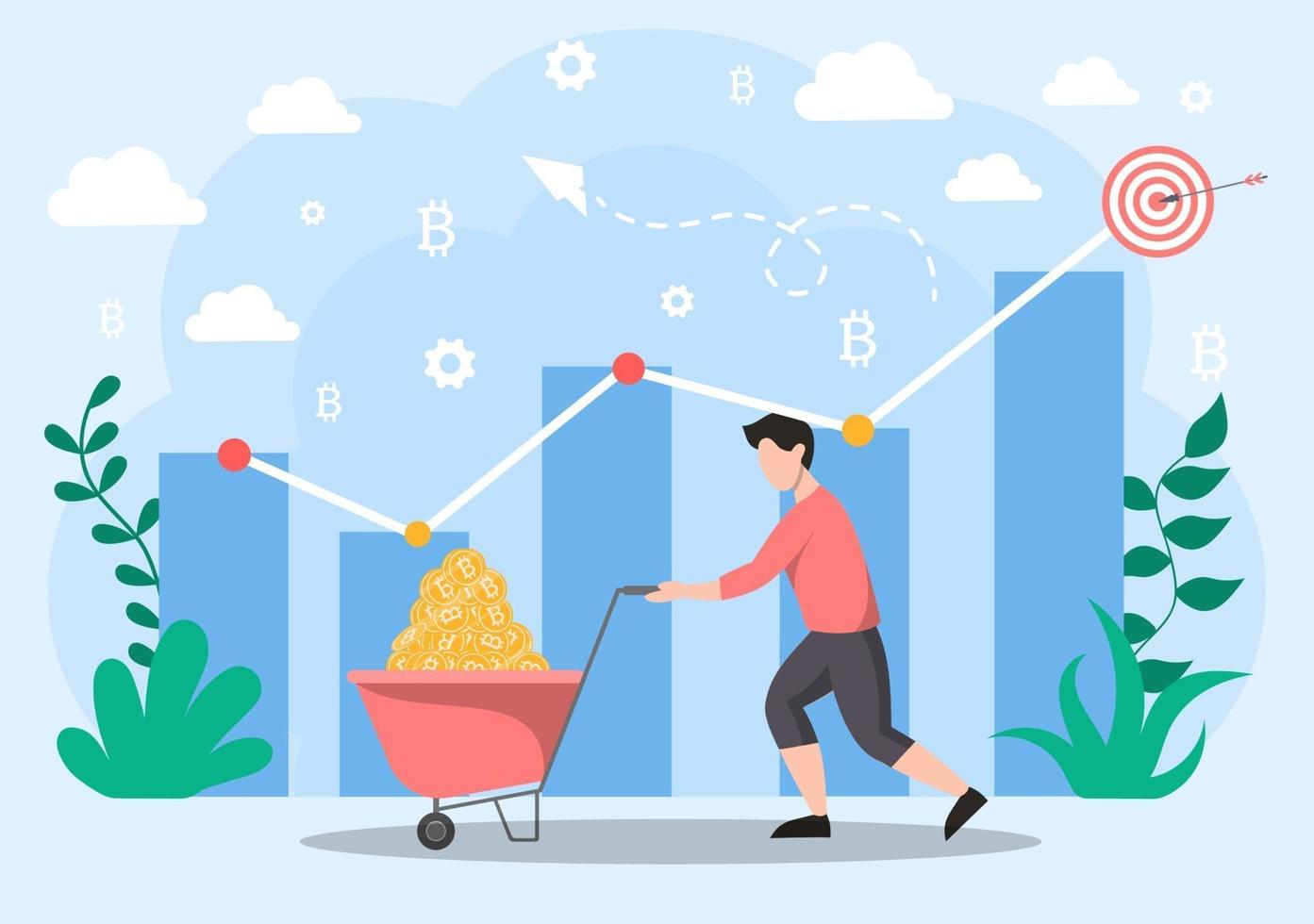 Cryptocurrency Illustration Flat Design with Businessman Miner vector