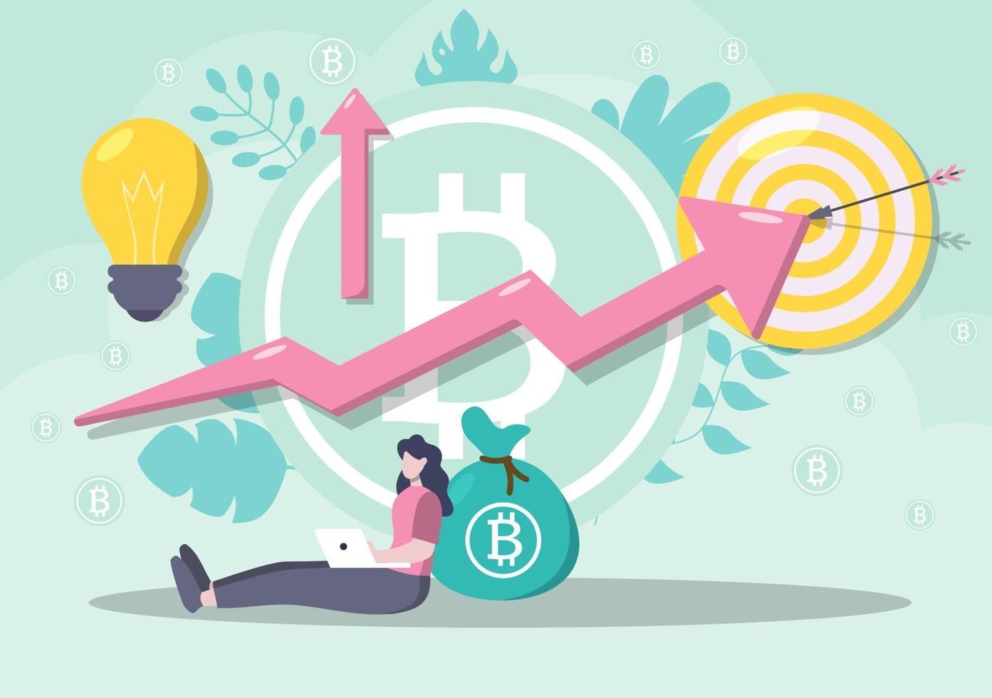 Cryptocurrency Illustration Flat Design with woman vector