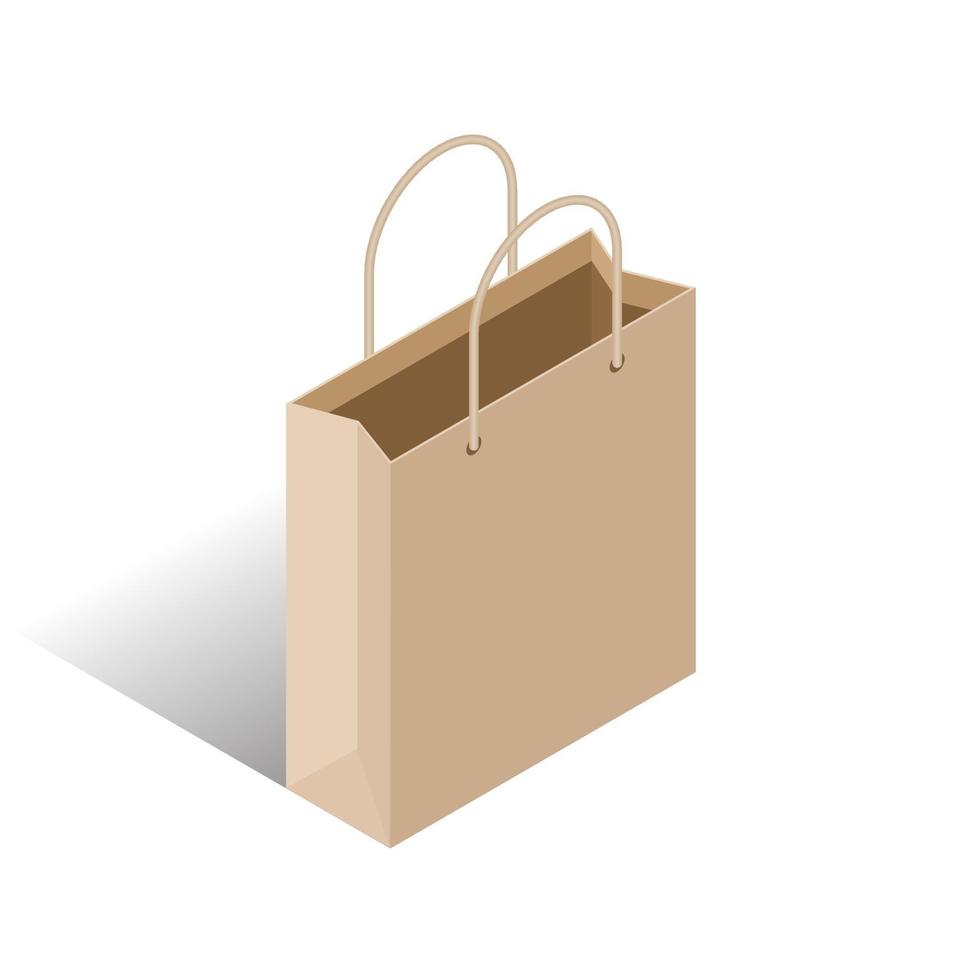 Isometric empty brown paper shopping bag isolated on white background vector