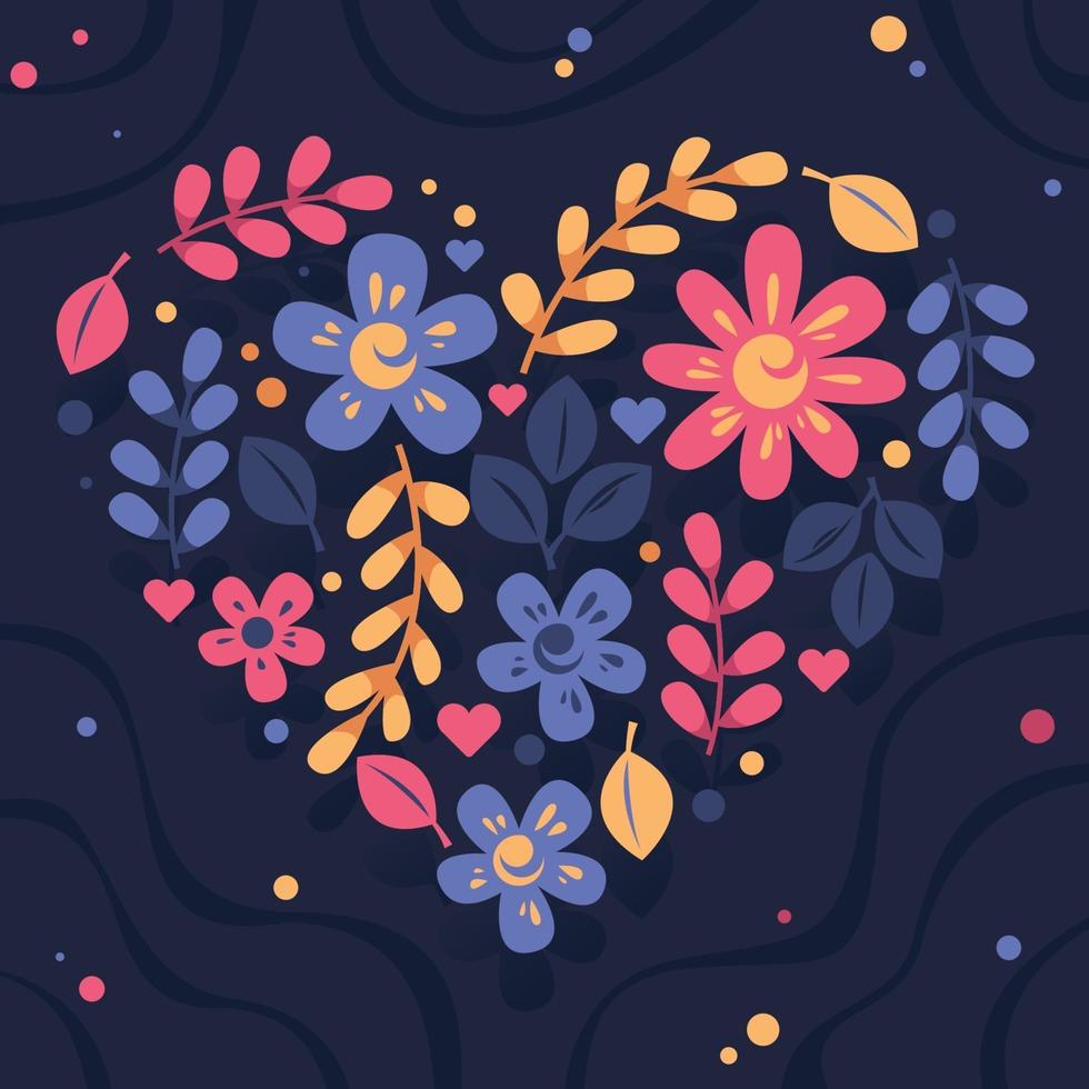 flores y hojas de san valentín de colores planos vector