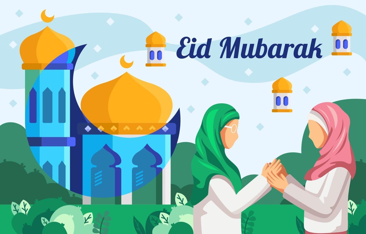 feliz eid mubarak en diseño plano vector