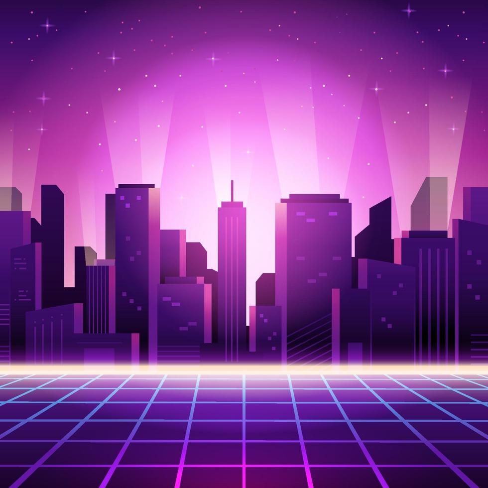 paisaje urbano retro futurismo vector