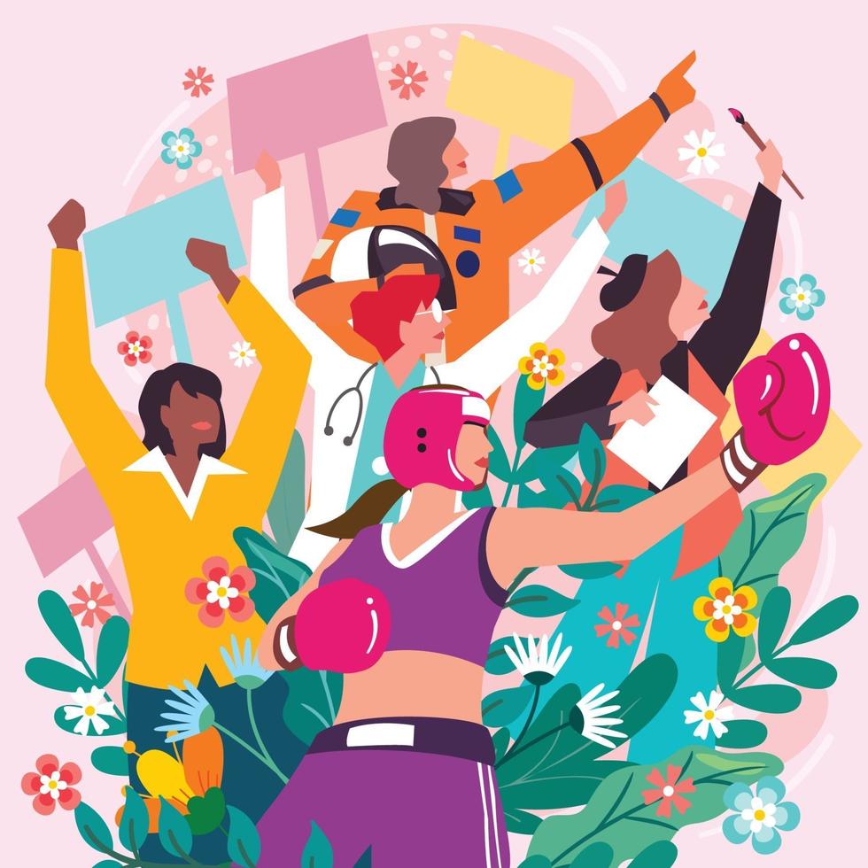 Women's March in Multi Professions Concept vector