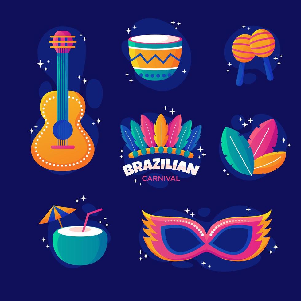 carnaval brasileño, conjunto, icono vector