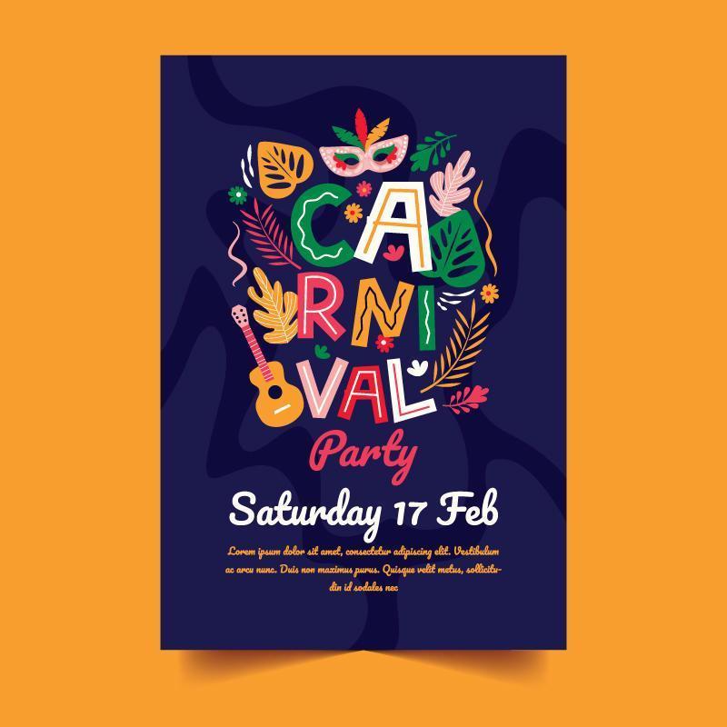 Carnival Party Poster with Floral Background vector