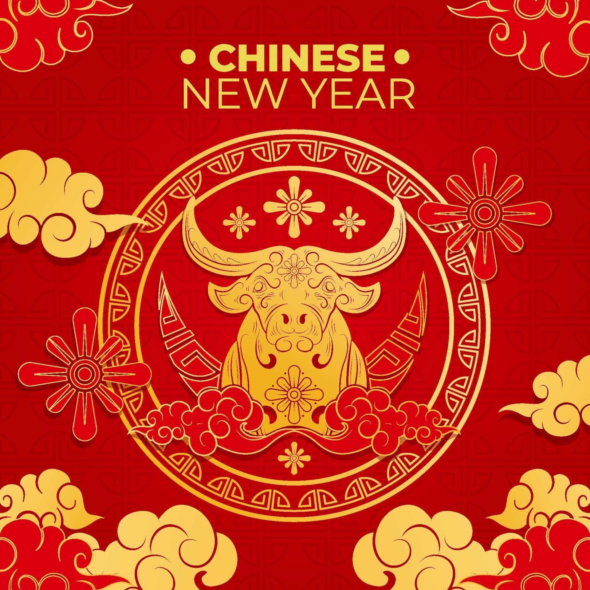 Golden Ox Chinese New Year Greeting 2058289 Vector Art at Vecteezy