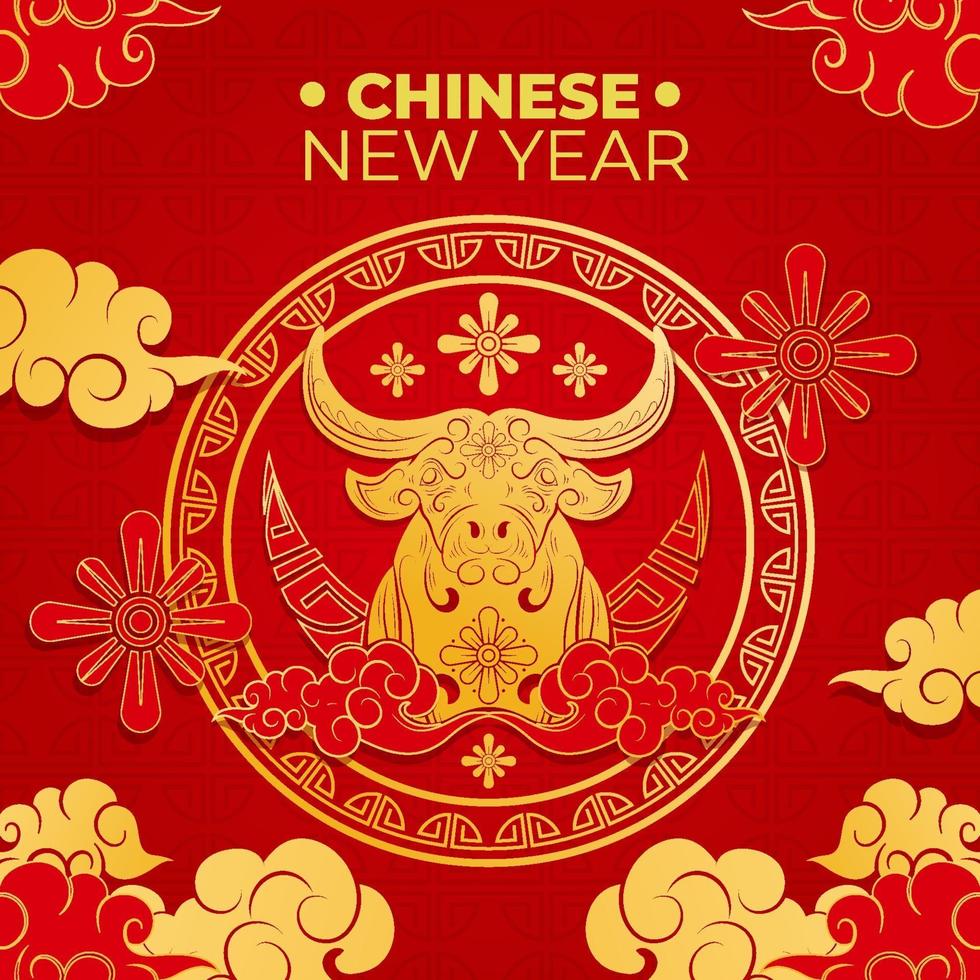 Golden Ox Chinese New Year Greeting vector