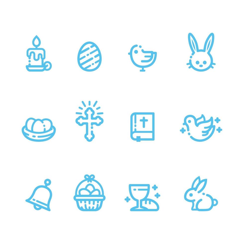 Set of Cute Easter Icon With Outline Style vector