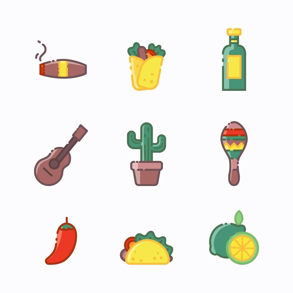 Set of Celebration Cinco De Mayo Mexico Icon vector