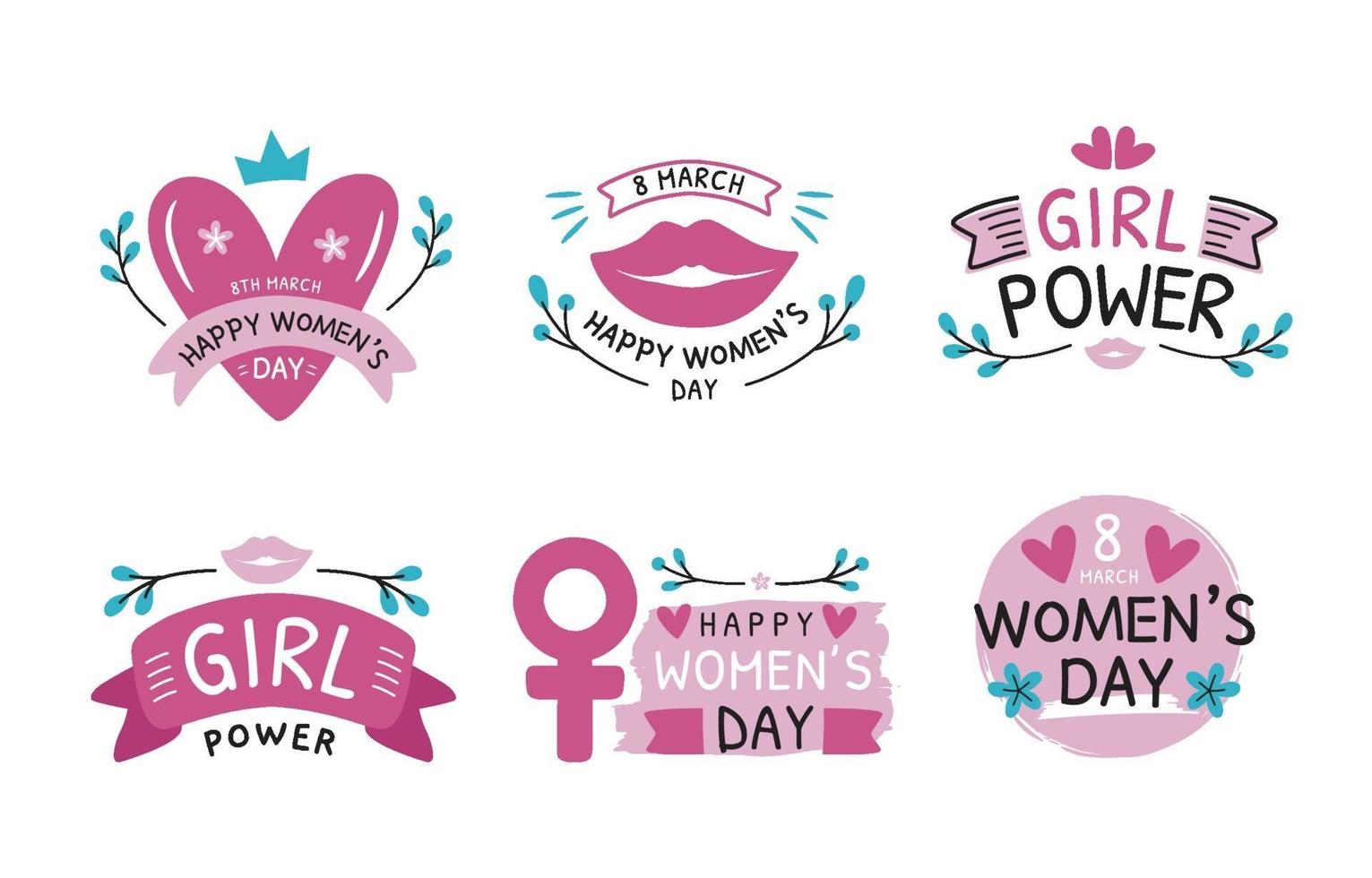 colección de pegatinas del día de la mujer dibujadas a mano vector