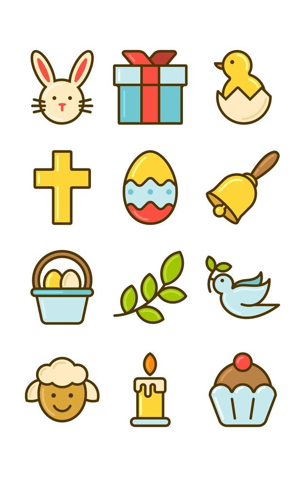 Set of Happy Easter Icons vector