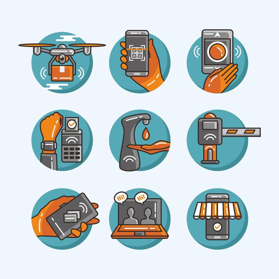 lindo conjunto de iconos de vida digital untact vector