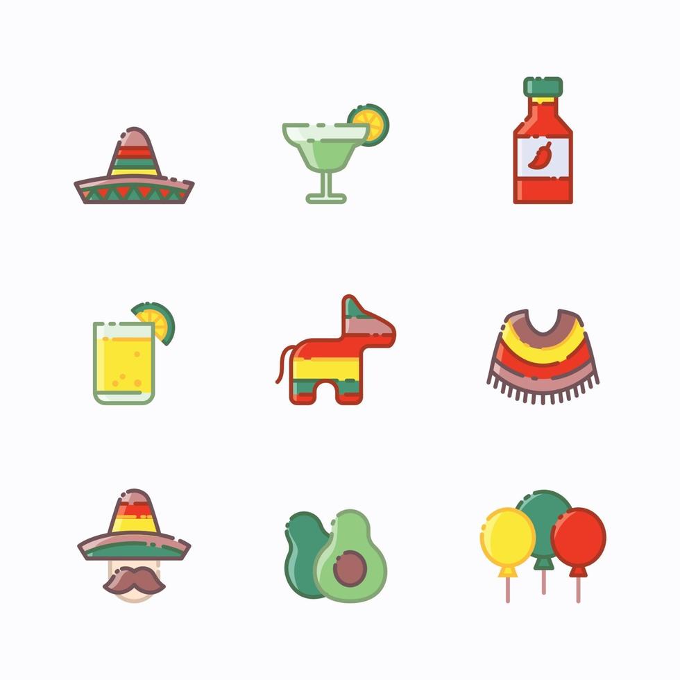 conjunto, de, celebración, cinco de mayo, méxico, icono vector