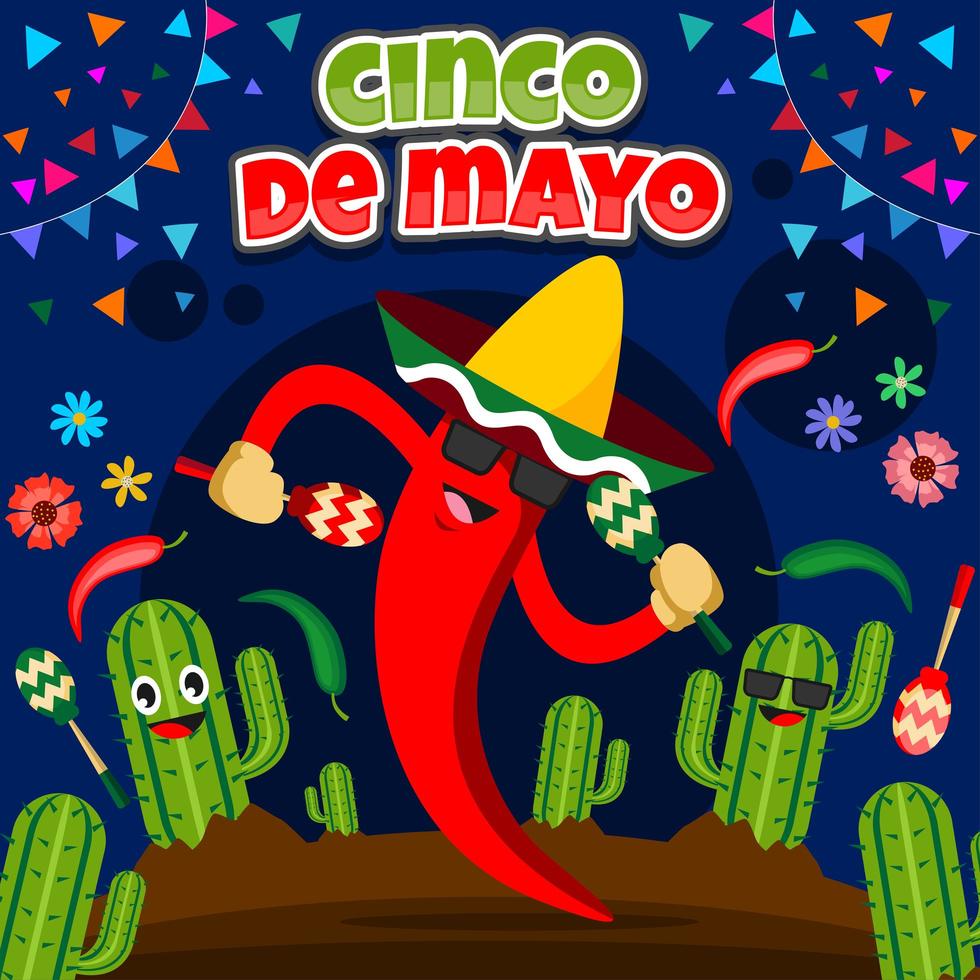 Cinco De Mayo Festival with Chili Character vector