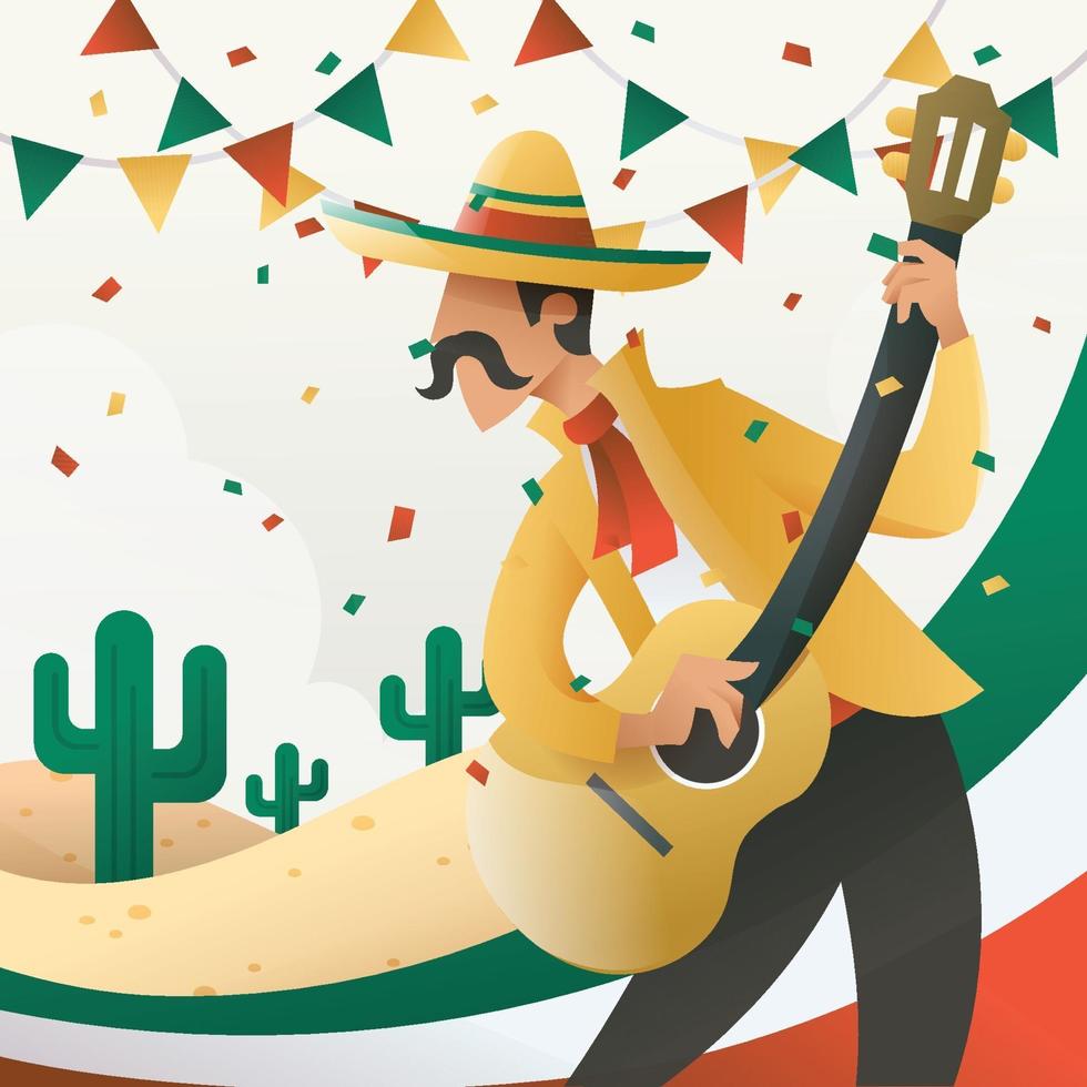 los hombres tocan la guitarra en el desfile del cinco de mayo vector