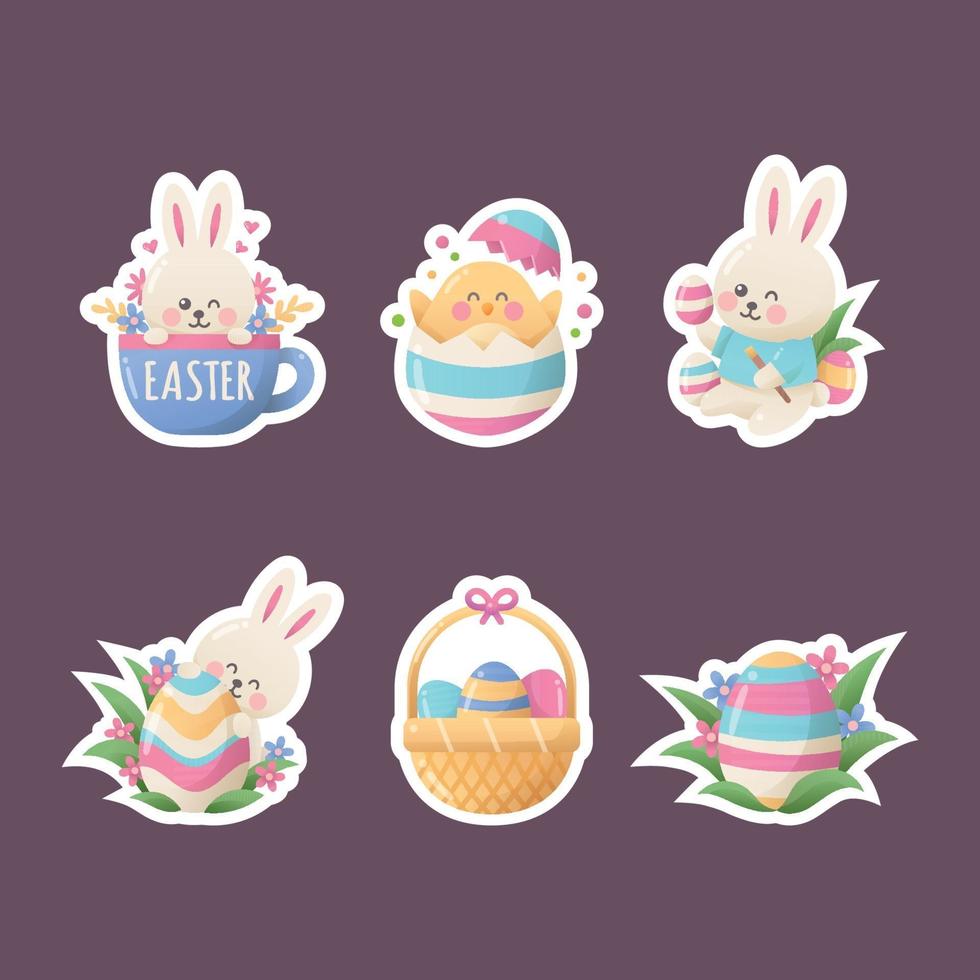 Set of Easter Cute Bunny and Egg Sticker vector