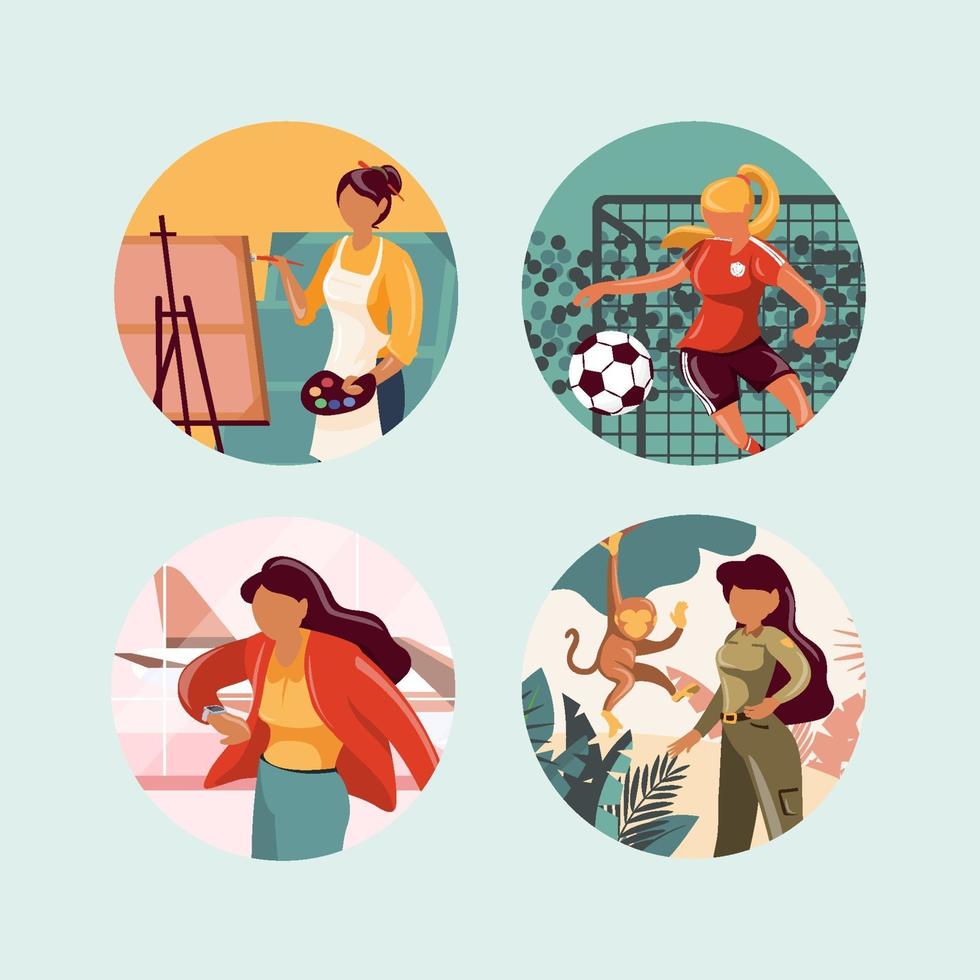 Independent Woman Professional Icon Set vector