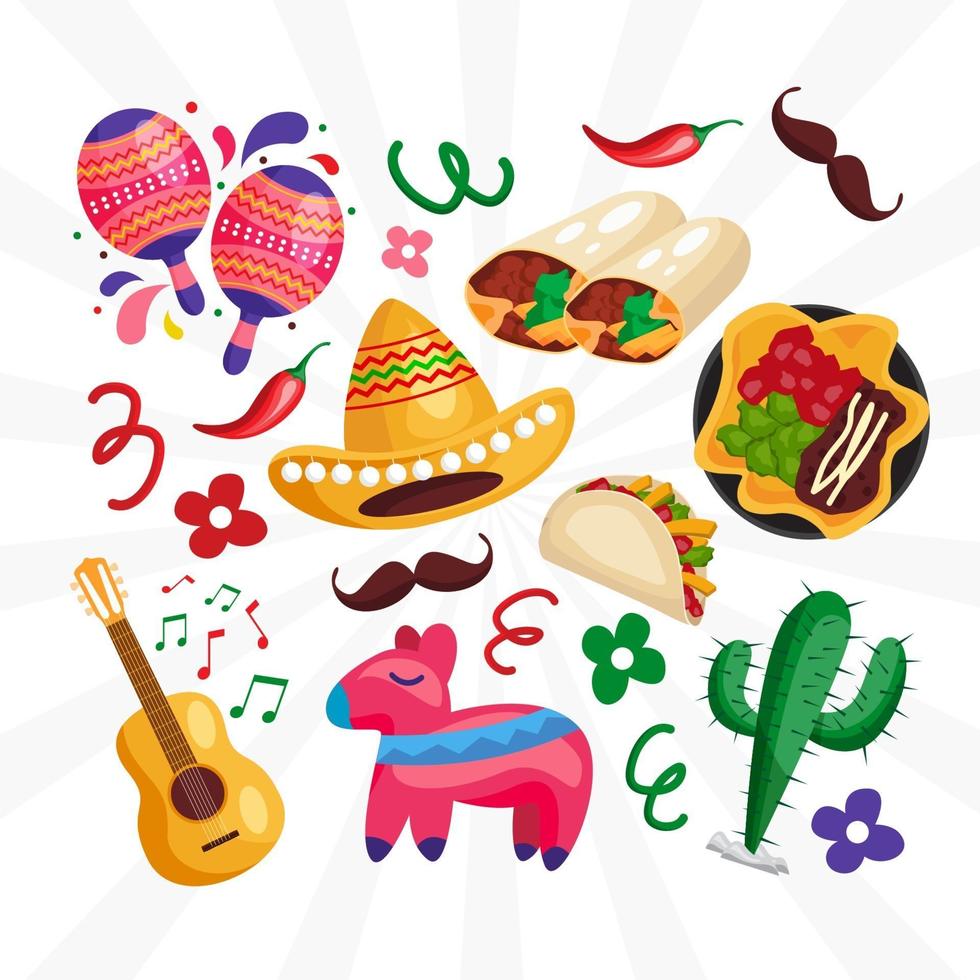 cinco de mayo conjunto de iconos vector