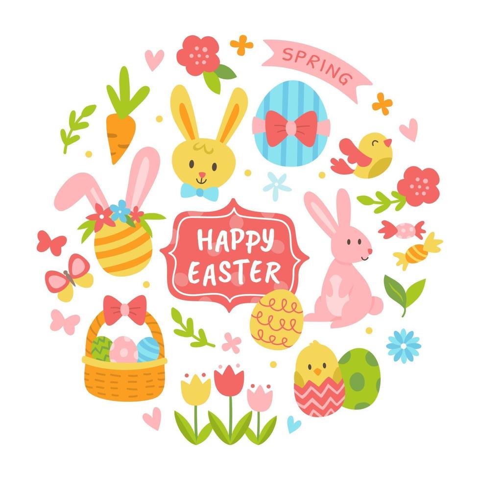 feliz pascua lindo y colorido conjunto de iconos vector