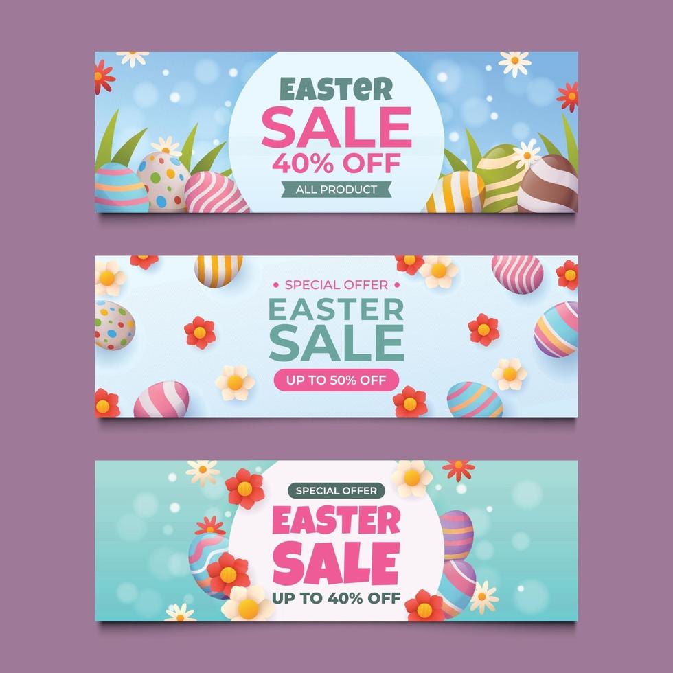 conjunto de banner horizontal de huevo de pascua con flor vector