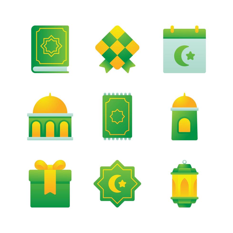 Season Greeting Eid Al Fitr Icon Set vector
