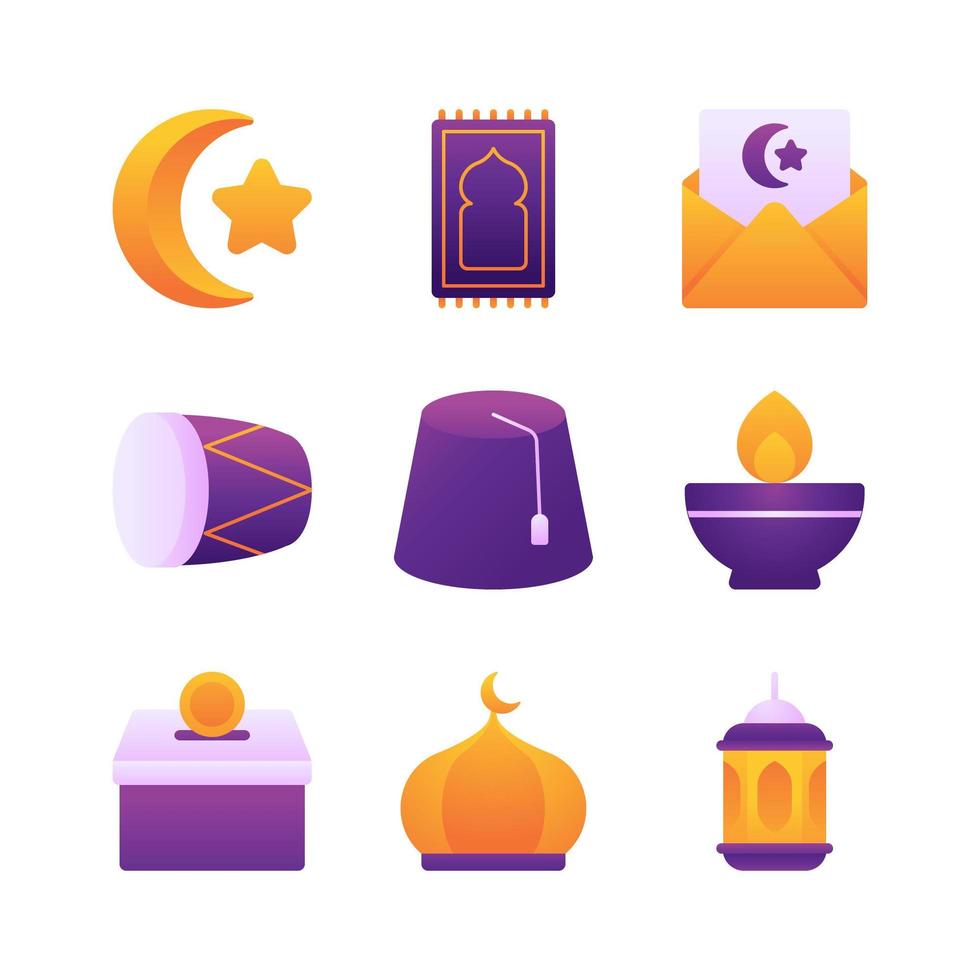 Season Greeting Eid Al Fitr Icon Set vector