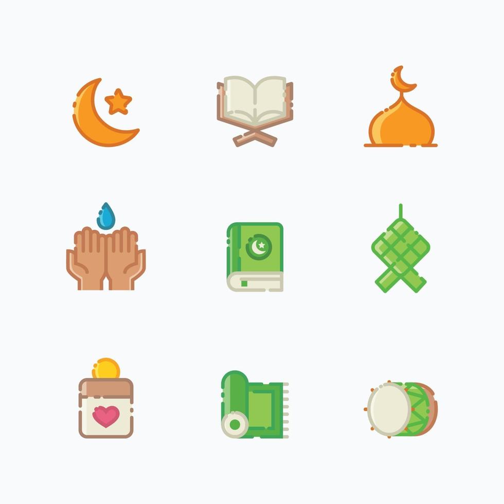 conjunto de icono de arte de línea eid mubarak vector