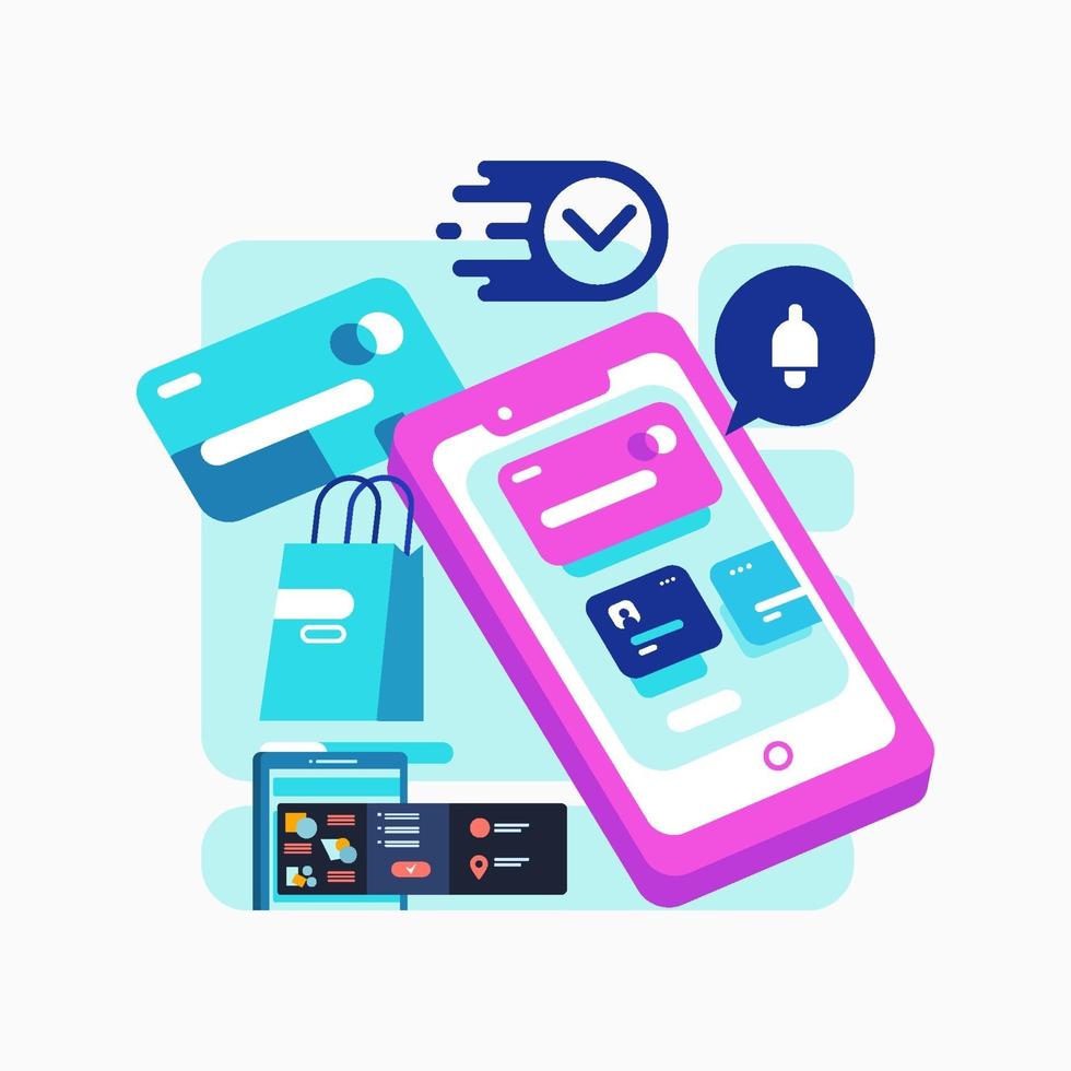 Mobile Digital Shopping With Smart Card Concept vector