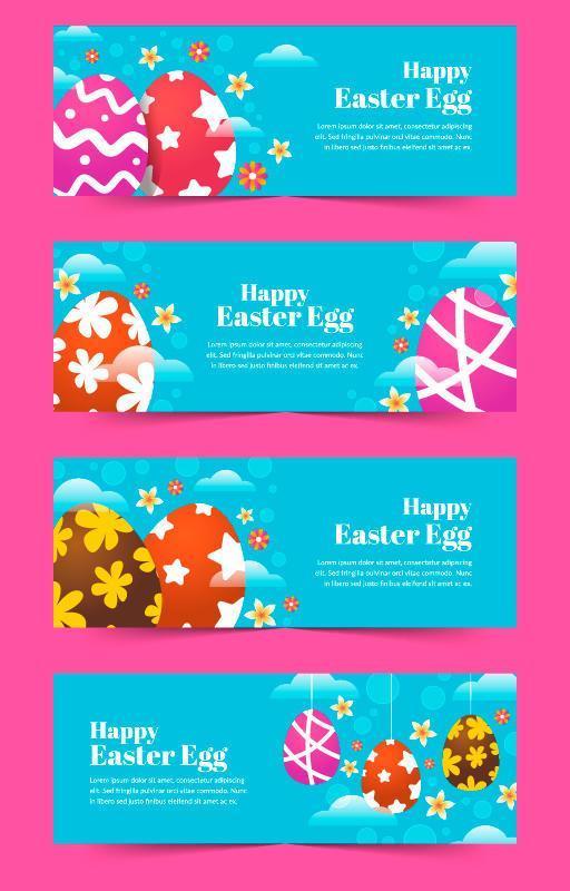 plantilla de colección de banner de huevo de pascua colorido vector