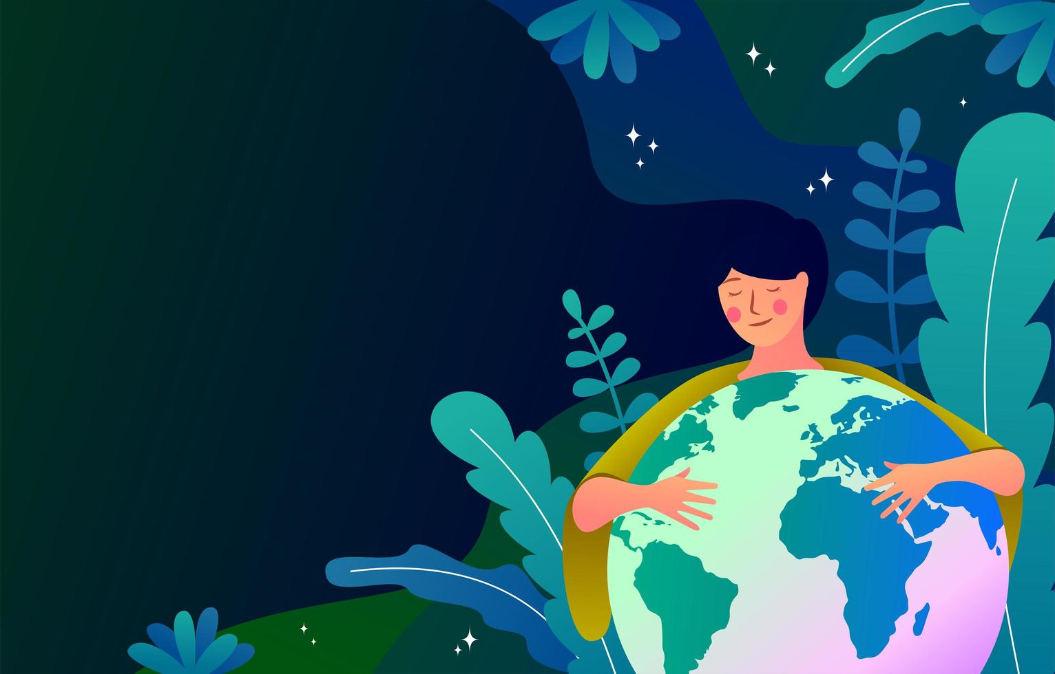 Earth's Day Background with Woman Holding Earth vector