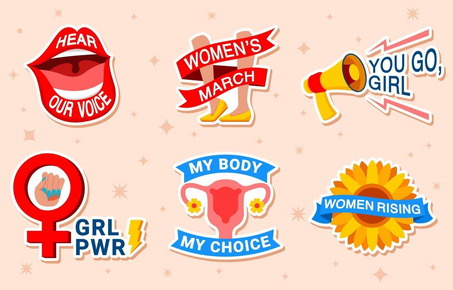 Sticker Set Of Women Rights Movement vector