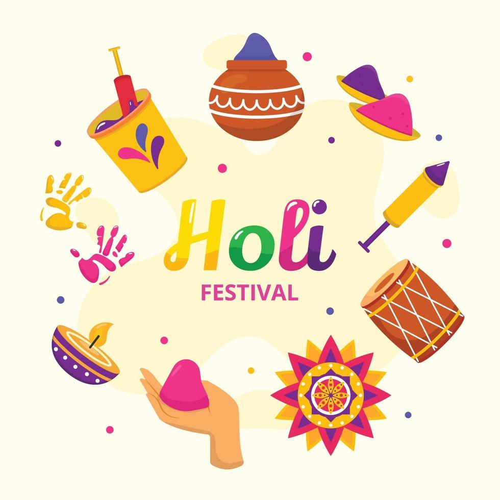 conjunto de iconos de atributos del festival holi vector