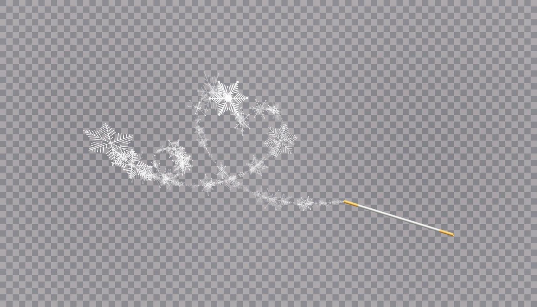 Magic wand with heart shaped snowflakes in a flat style in continuous drawing lines. Trace of white dust. Magic abstract background isolated on background. Miracle and magic. Vector illustration flat design.