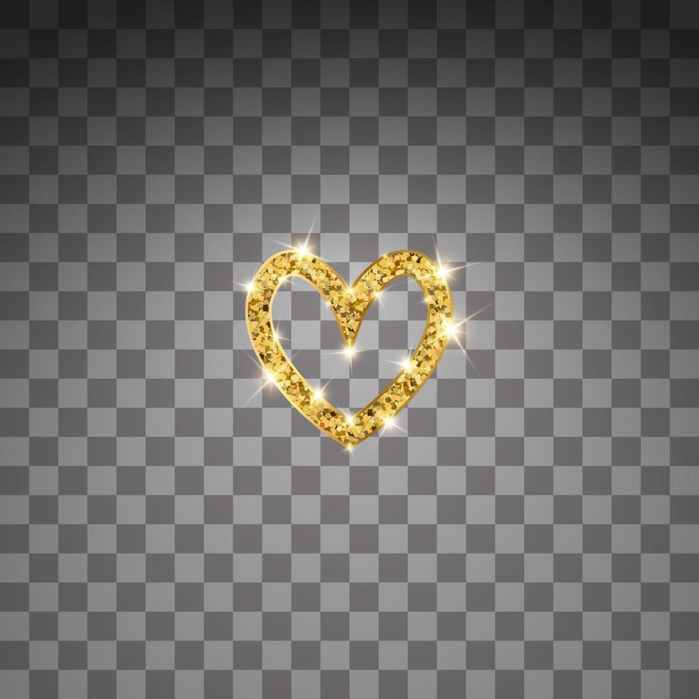 Gold glitter vector heart. Golden sparkle St. Valentines day card. Luxury design element. Amber particles background.