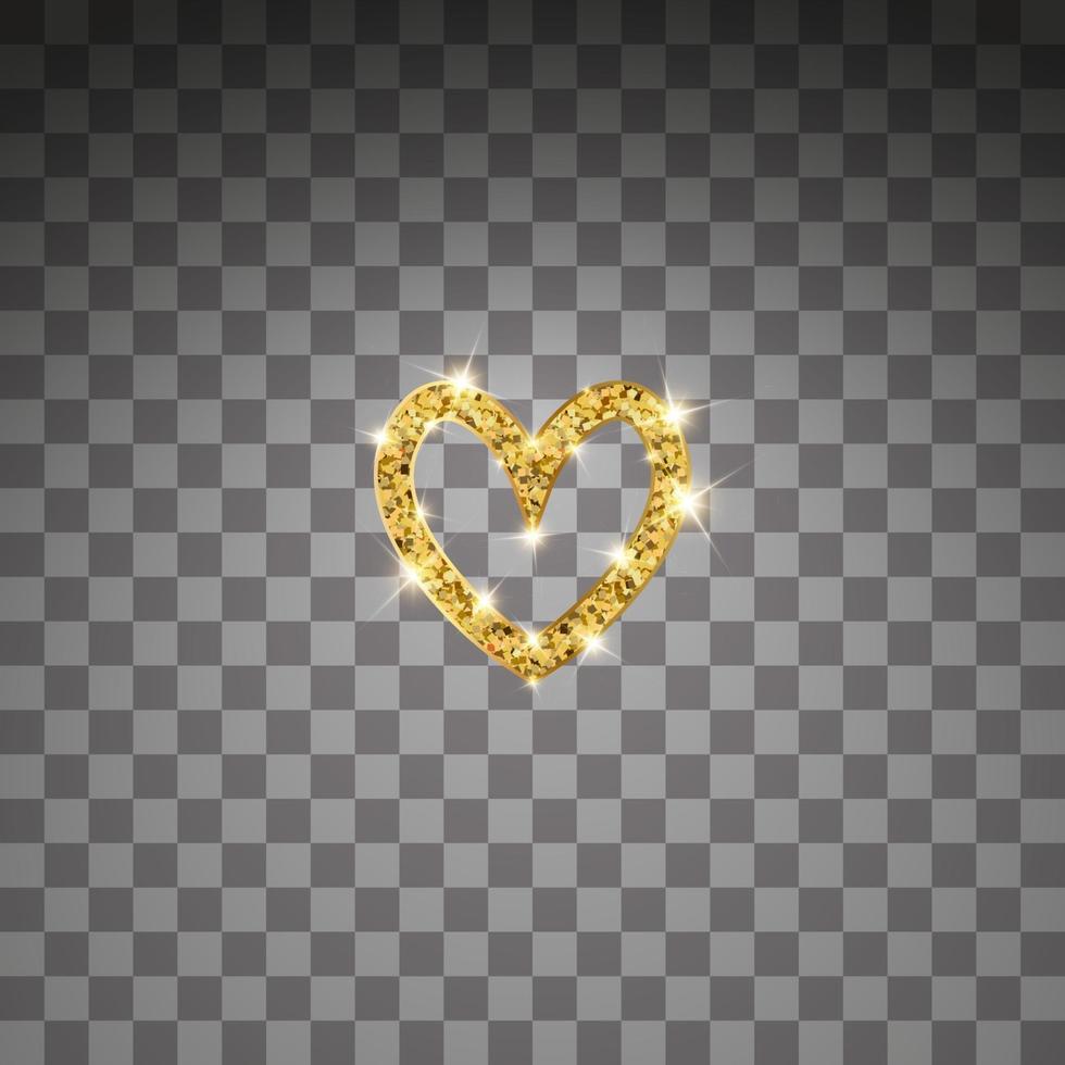 corazón de vector de oro brillo. brillo dorado st. tarjeta del dia de san valentin. elemento de diseño de lujo. Fondo de partículas de ámbar.