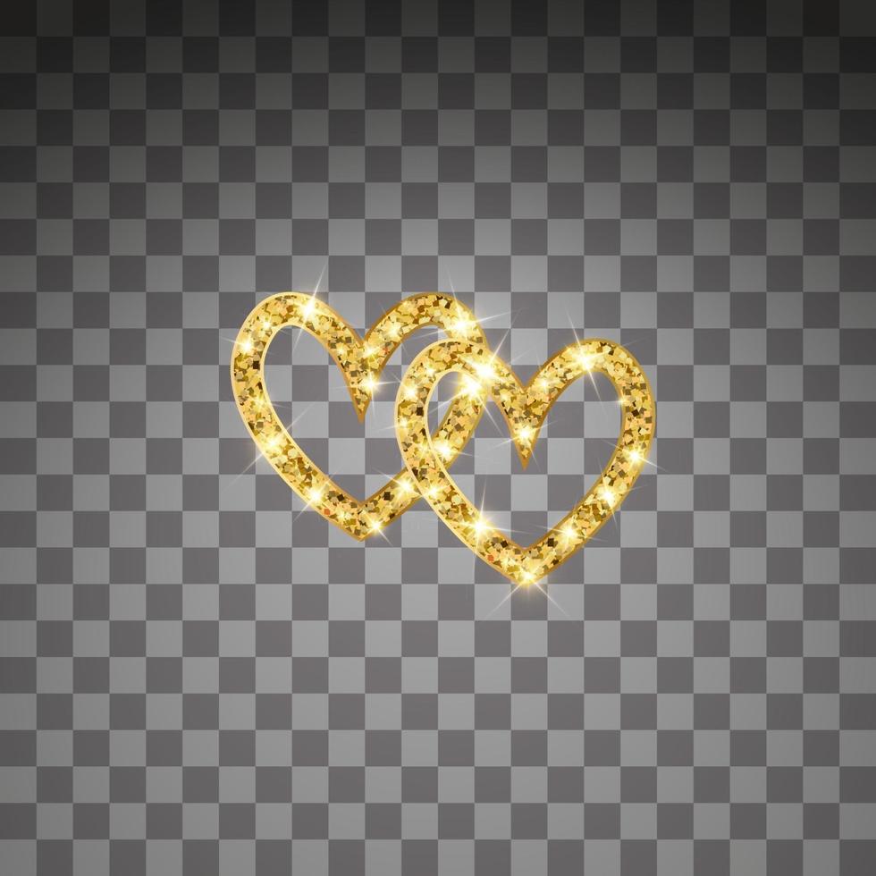 Gold glitter vector heart. Golden sparkle St. Valentines day card. Luxury design element. Amber particles background.