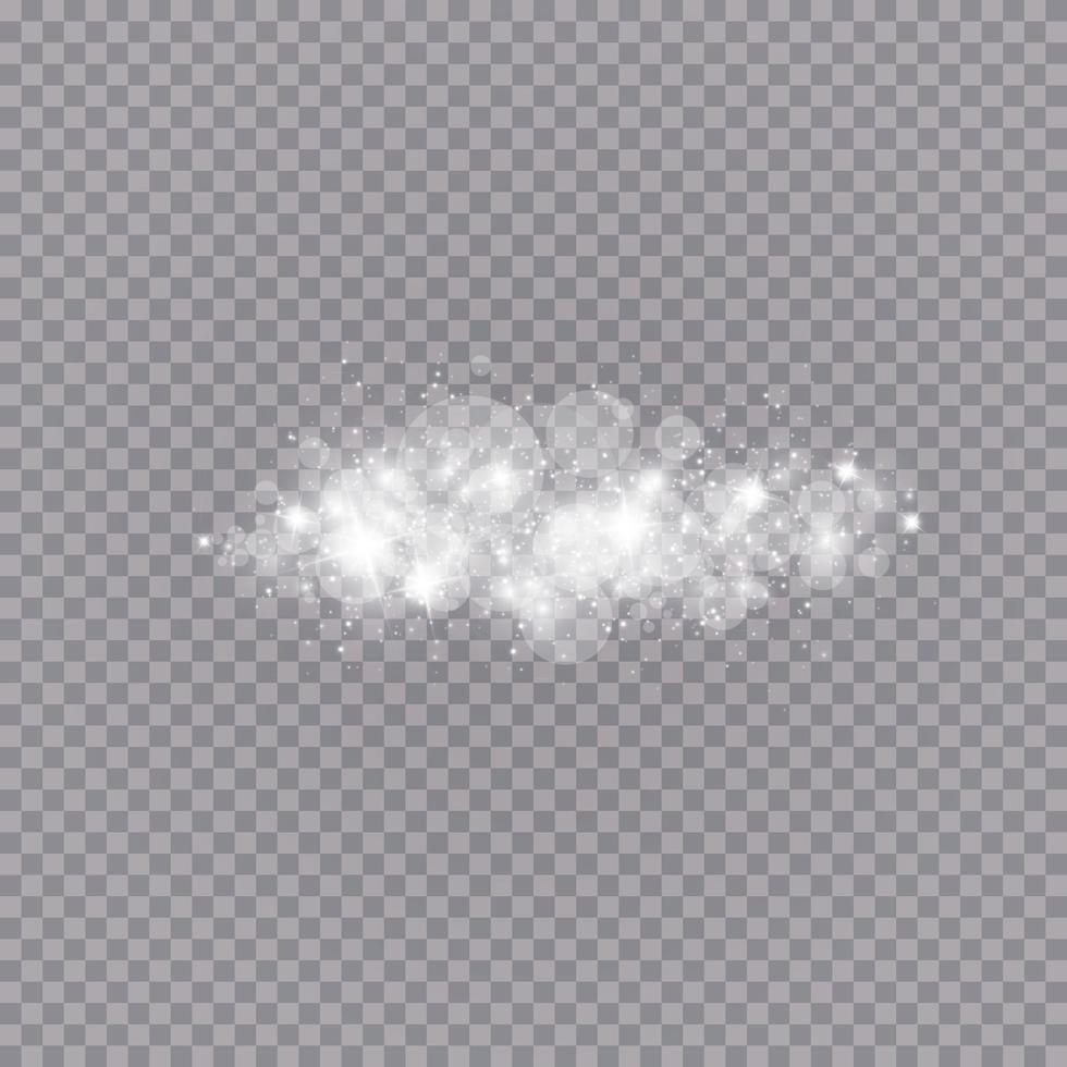 Efecto de luz brillante con muchas partículas de brillo de fondo aislado. vector nube estrellada con polvo. decoración navideña mágica