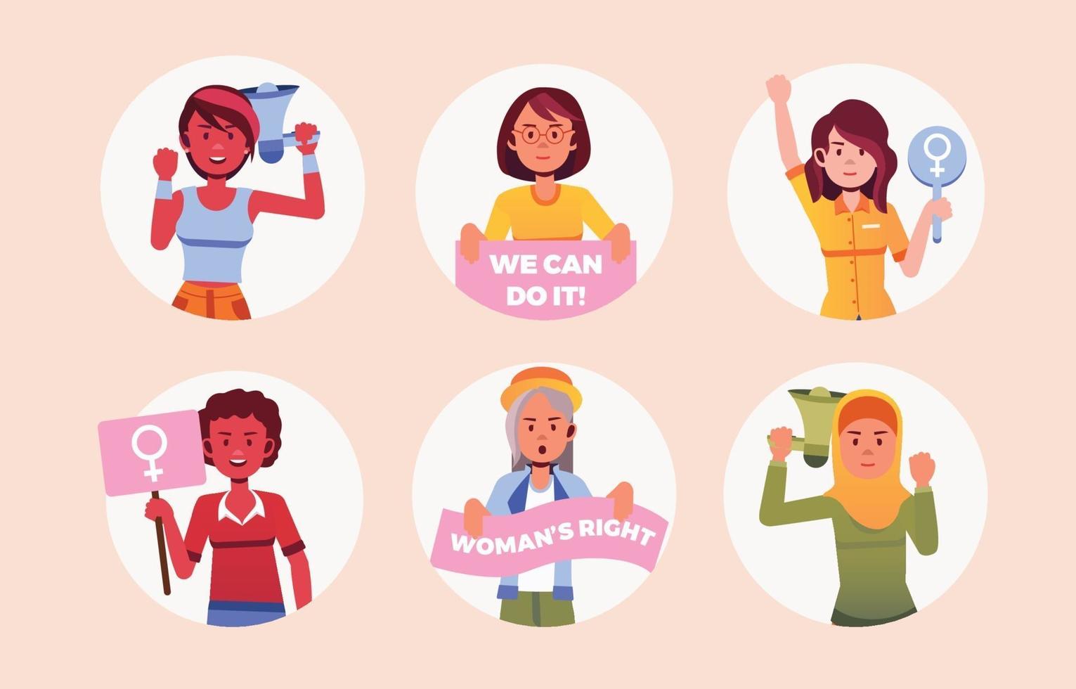 International Women's Day 8 Diversity Sticker Pastel Set vector