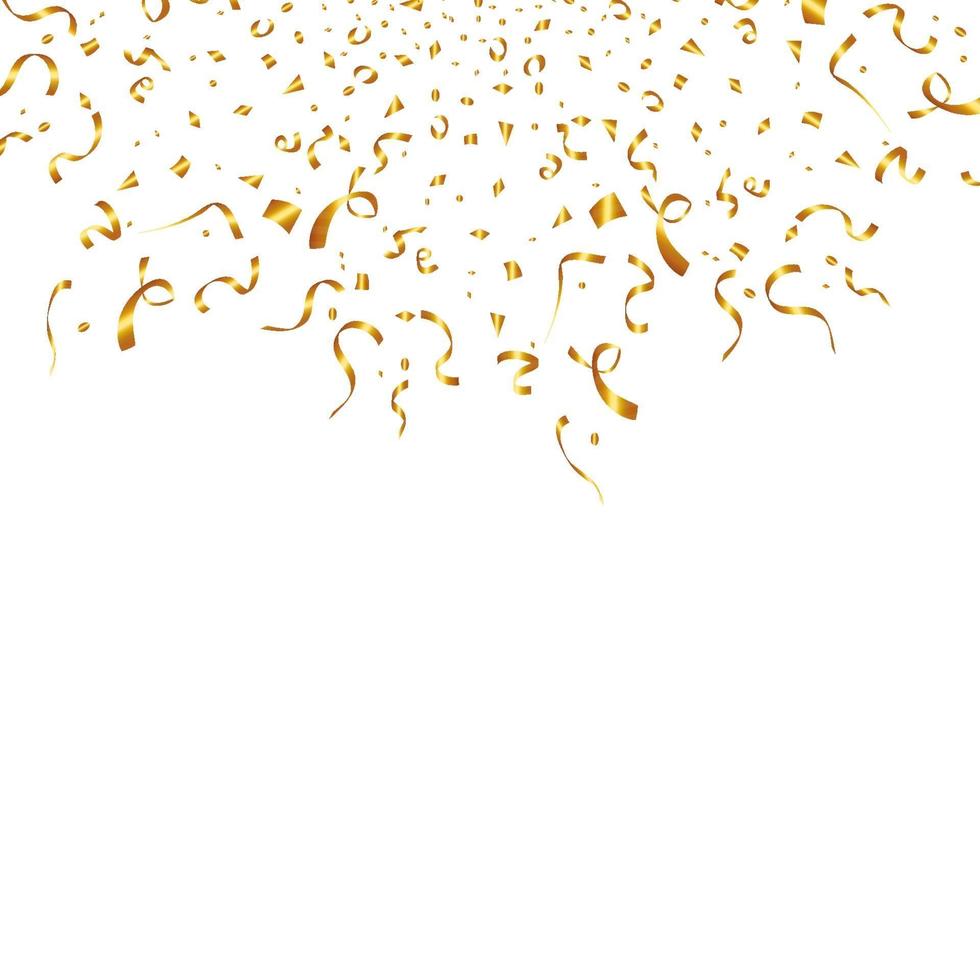 Confetti isolated on white background. Golden ribbons. Festive vector illustration