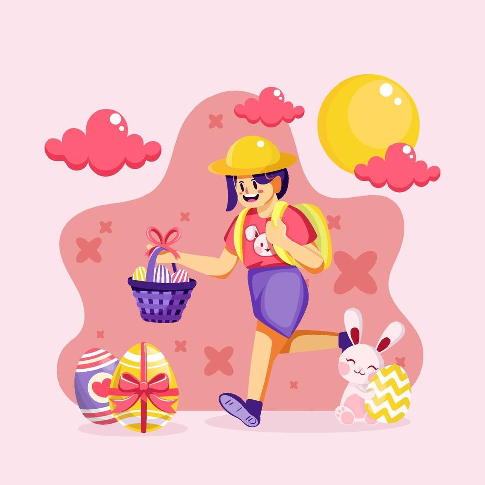 Girl Running With Easter Egg Basket vector