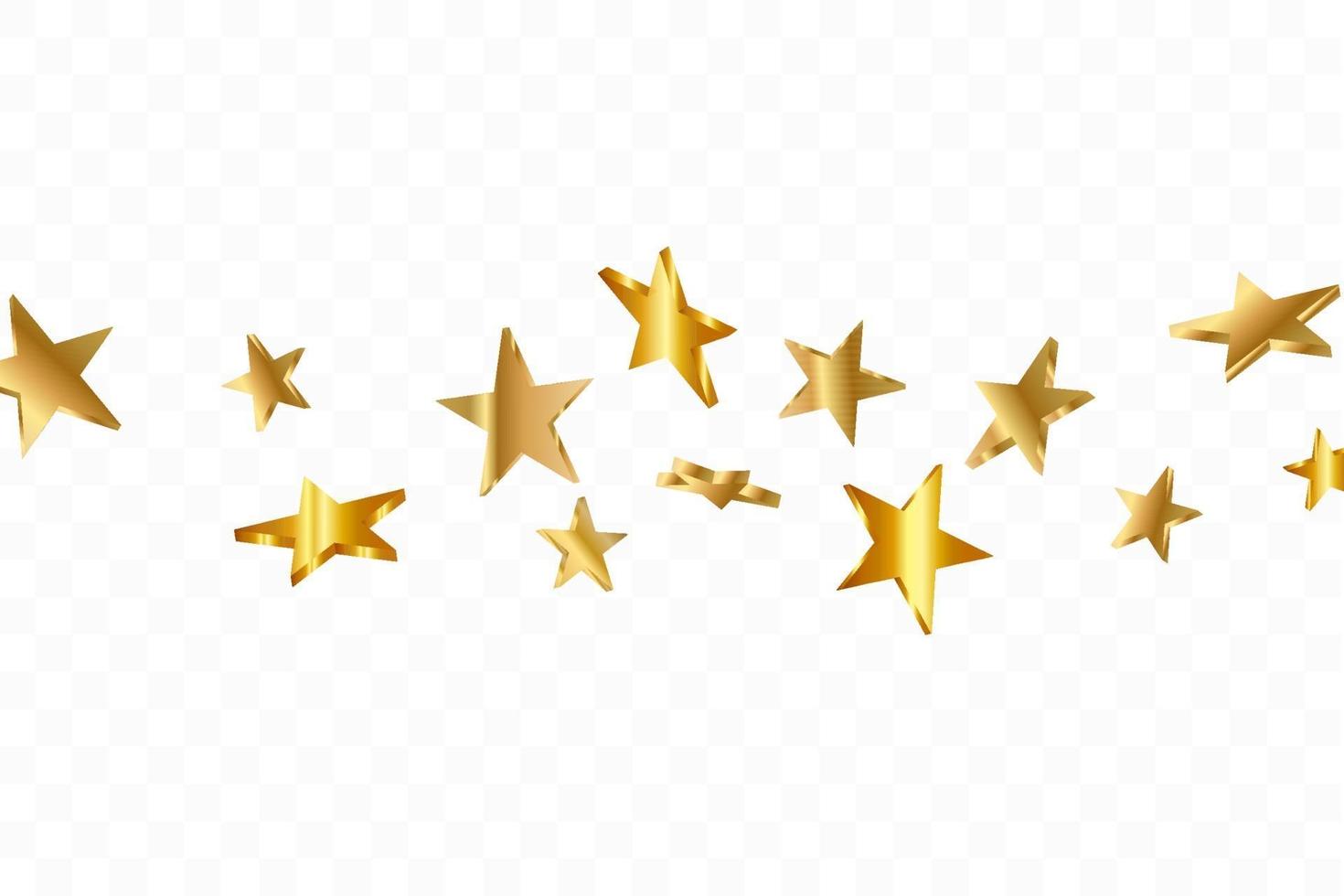 3d Star Falling. Gold Yellow Starry background. Vector Confetti Star Background. Golden Starlit Card. Confetti Fall Chaotic Decor.