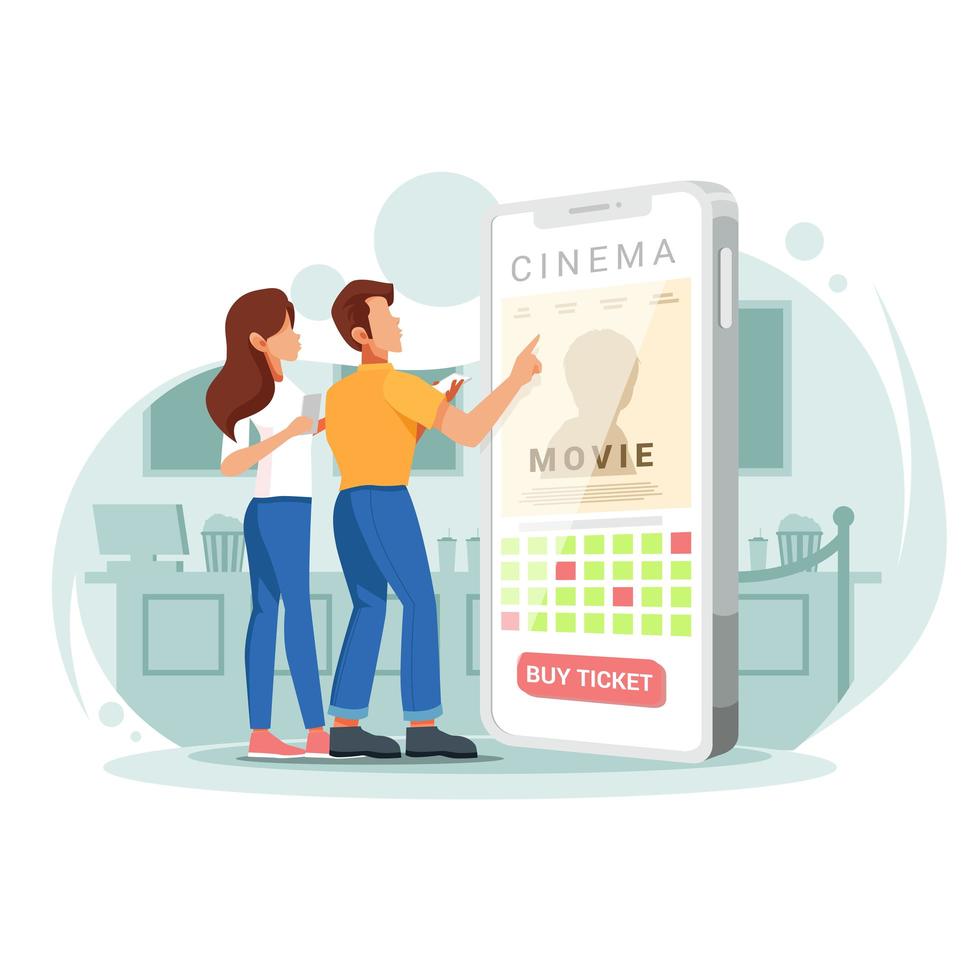 People Ordering Tickets To Watch Movies vector